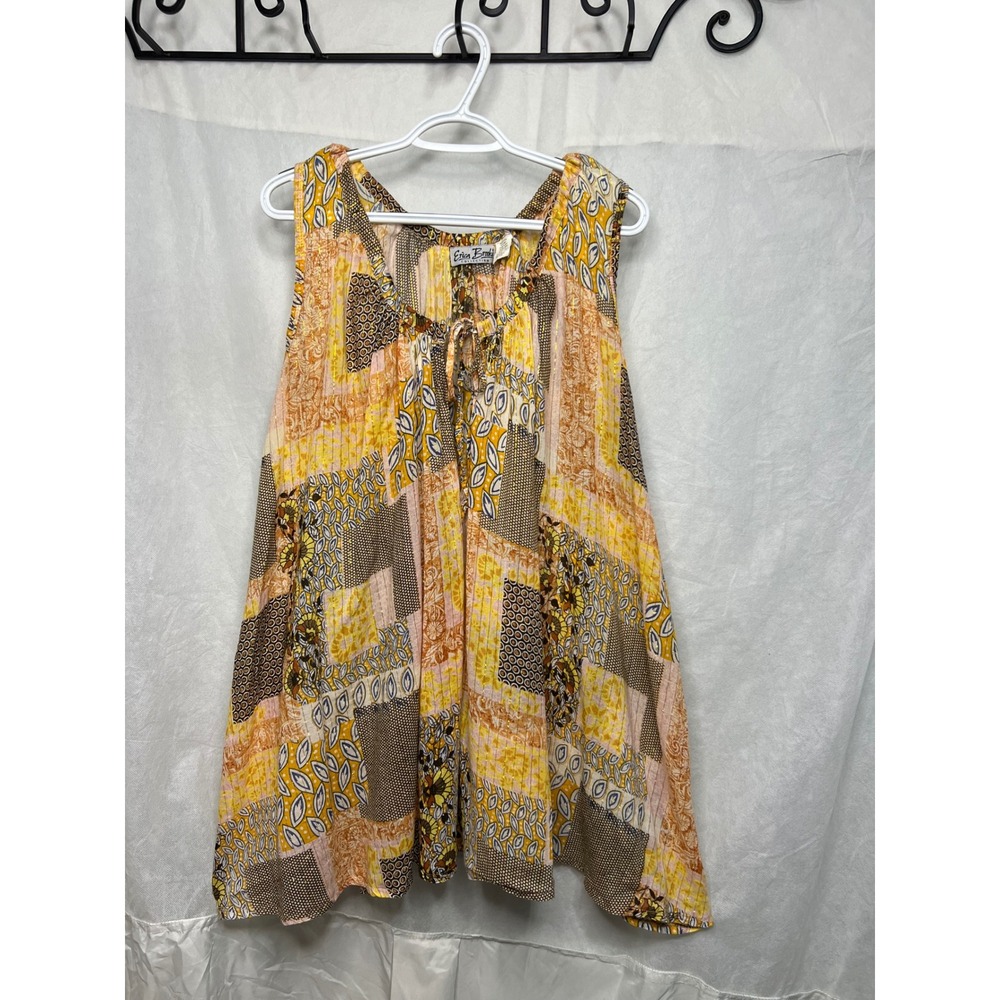 Erica Brooke Collection Yellow Patchwork Lurex Metallic Sleeveless Tunic Top 14
